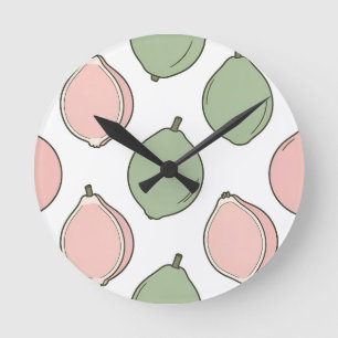 Rosa grüne Guaven-Muster Runde Wanduhr