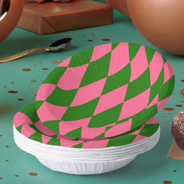 Rosa grüne Harlekin-Karo-Design  Pappteller (Von Creator hochgeladen)