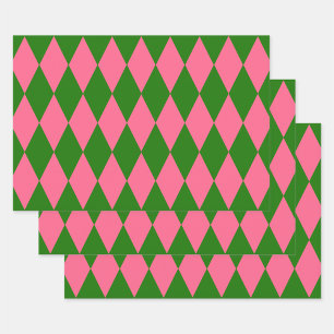 Rosa grüne Harlekin-Karuomuster-Design Geschenkpapier Set