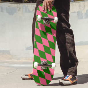 Rosa grüne Harlekin-Karuomuster-Design  Skateboard