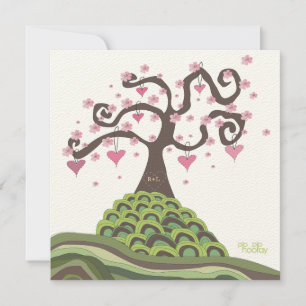 Rosa Grüne Hochzeit Monogram Blossom Tree Einladun Einladung