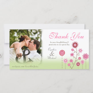 Rosa grüne Hochzeit Vielen Dank Foto Template Card Dankeskarte