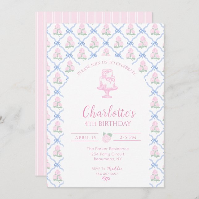 Rosa grüne Hortensie blaue Bogen-Trellis Einladung (Vorne/Hinten)