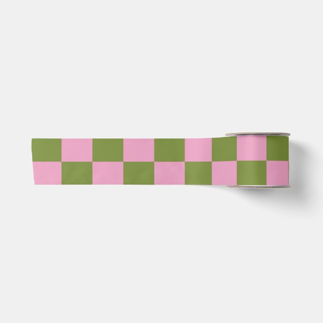 Rosa Grüne karierte Gingham-Muster Satinband (Vorderseite)