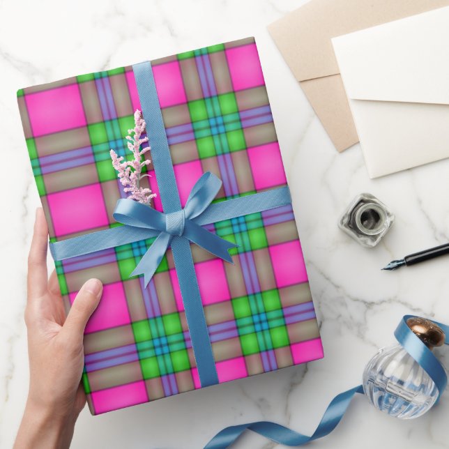 Rosa grüne karierte Muster Party Packung Geschenkpapier (Schenken)