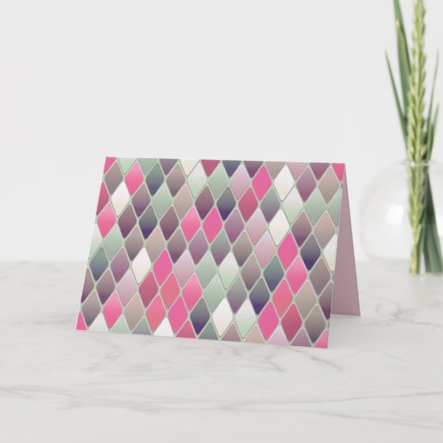 Rosa grüne Karo-Pastellkarte Karte (Vorderseite)