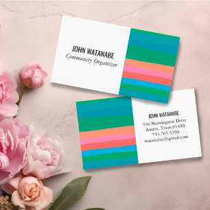 Rosa grüne Minimalistische Streifen handgefertigt Visitenkarte