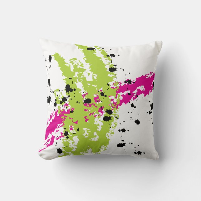 Rosa grüne Paint Splash Ink Couch Kissen Kissen (Vorderseite)