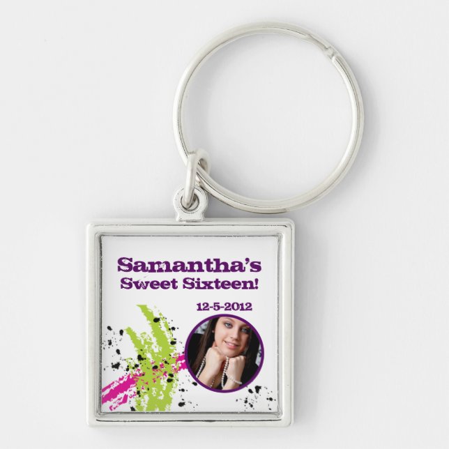 Rosa grüne Paint Splash Tinte Splotch Drop Schlüss Schlüsselanhänger (Vorne)