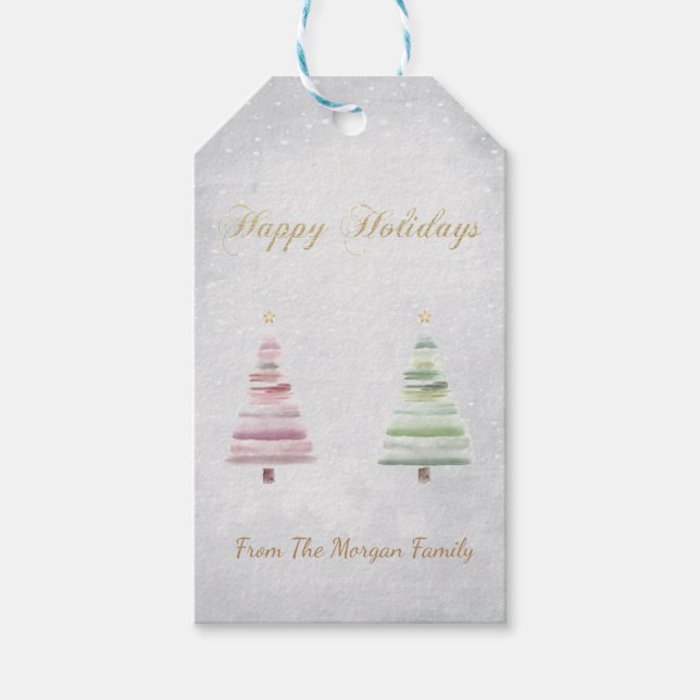 Rosa grüne Pinienbäume Schnee Geschenkanhänger (Vorderseite)