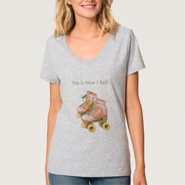 Rosa Grüne Rollschuhe T-Shirt (Vorderseite)