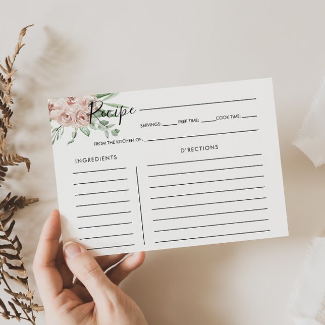 Rosa-grüne Rosa-Brautparty-Rezept-Karte (Von Creator hochgeladen)