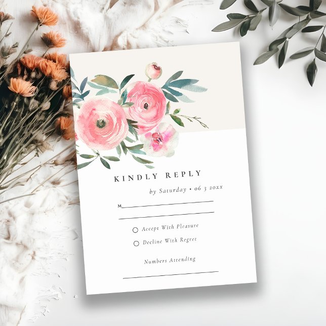 Rosa Grüne Rose Orchideenbläserne Hochzeit RSVP Karte (Von Creator hochgeladen)