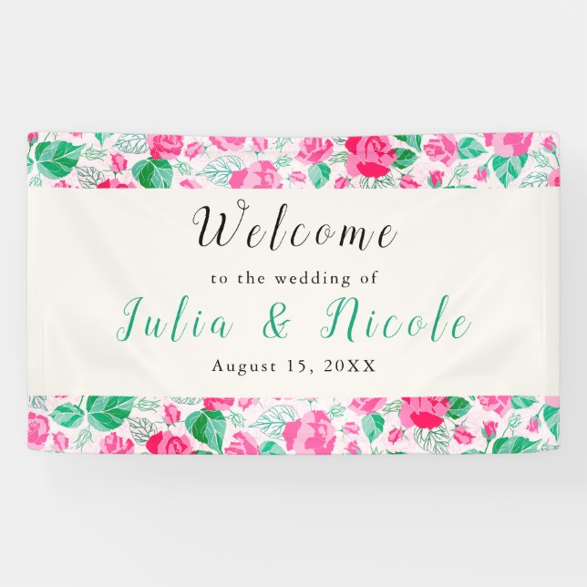 Rosa Grüne Rose Petals Blume Hochzeit Garten Banner (Horizontal)