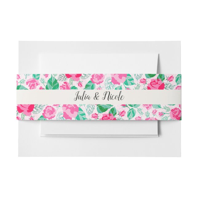 Rosa Grüne Rose Petals Blume Hochzeit Garten Einladungsbanderole (Vorderseite Beispiel)