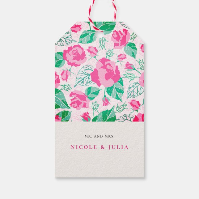 Rosa Grüne Rose Petals Blume Hochzeit Garten Geschenkanhänger (Rückseite)