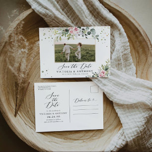 Rosa Grüne Save the Date Postkarte