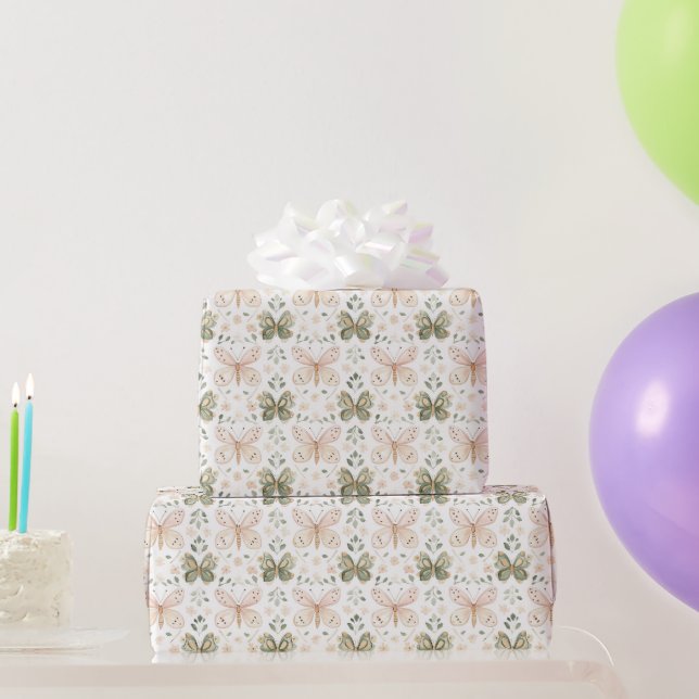 Rosa Grüne Schmetterlinge Geburtstag Geschenkpapier (Partygeschenke)