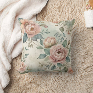 Rosa grüne shabby Watercolor Floralien Vintage Kissen