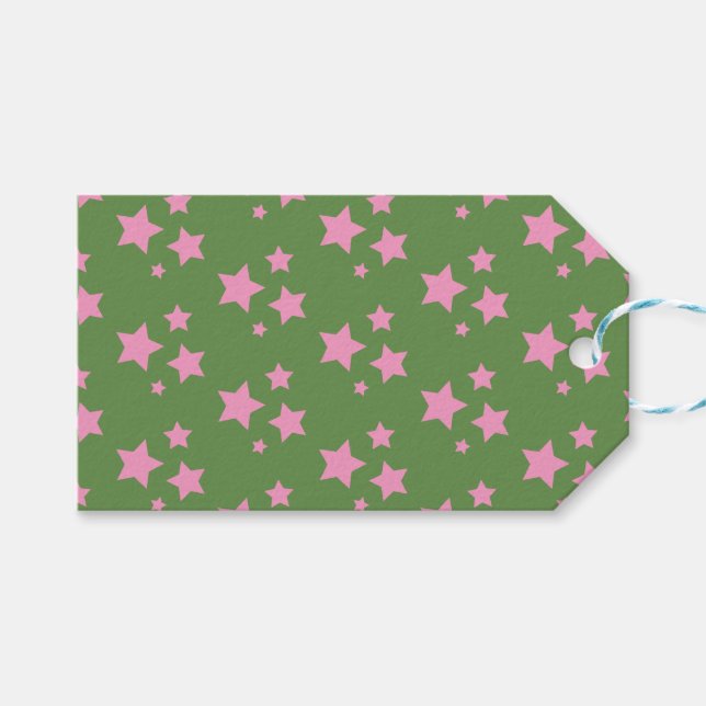 Rosa Grüne Stars Modernes Design Geschenkanhänger (Vorderseite (Horizontal))