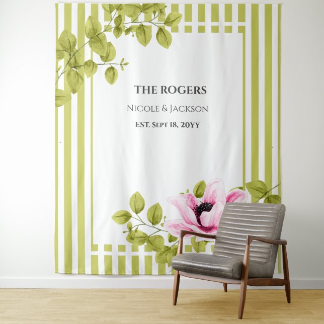 Rosa grüne Streifen Foto Hintergrund Hochzeit Wandteppich (Beispiel)
