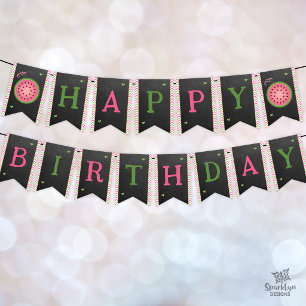 Rosa & Grüne Süße Melone Alles Gute zum Geburtstag Wimpelkette