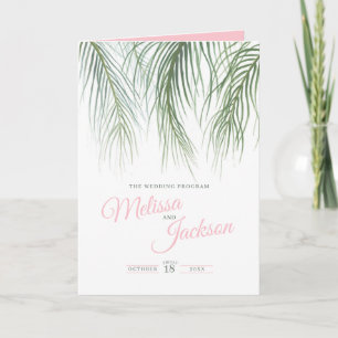 Rosa grüne tropische Palmen Aquarellkunst Hochzeit Programm