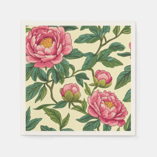 Rosa, grüne und gelbe Chinoiserie Blumen Serviette