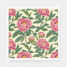 Rosa, grüne und gelbe Chinoiserie Blumen Serviette