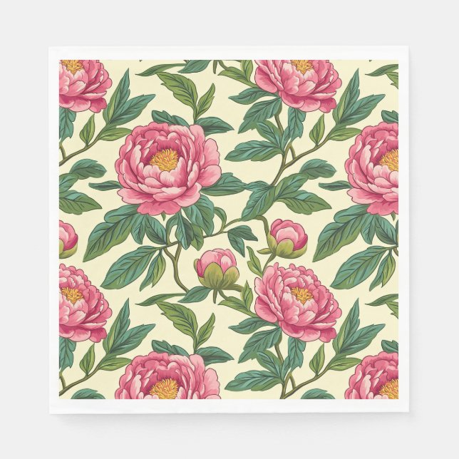 Rosa, grüne und gelbe Chinoiserie Blumen Serviette (Vorderseite)