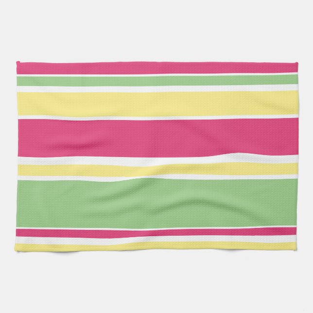 Rosa, grüne und gelbe Streifen Geschirrtuch (Horizontal)