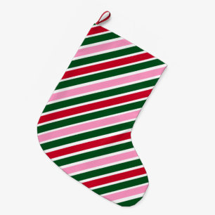 Rosa grüne und rote Weihnachts-Candy-Cane-Streife Großer Weihnachtsstrumpf