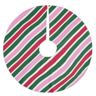  Rosa grüne und rote Weihnachts-Candy-Cane-Streife Polyester Weihnachtsbaumdecke