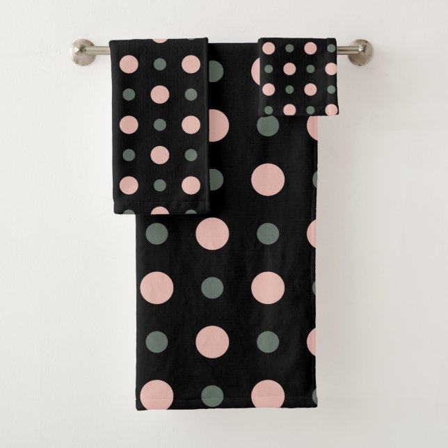 Rosa grüne und schwarze Punkte Badhandtuch Set (Insitu)