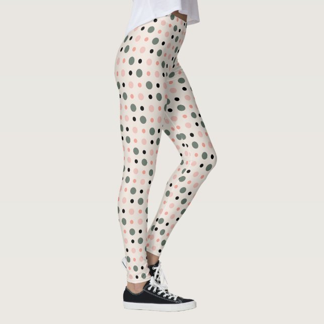 Rosa grüne und schwarze Punkte Leggings (Rechts)