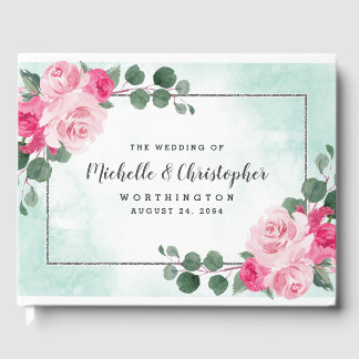 Rosa Grüne und Silberfarben Blumenzehen Gästebuch