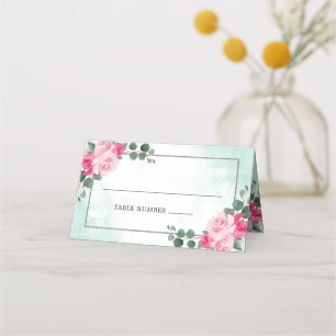 Rosa Grüne und Silberfarben Blumenzehen Platzkarte