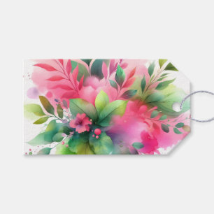 Rosa Grüne Wasserfarbe Botanische Blüte Geschenkanhänger