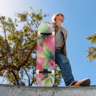 Rosa Grüne Wasserfarbe Botanische Blüte Skateboard