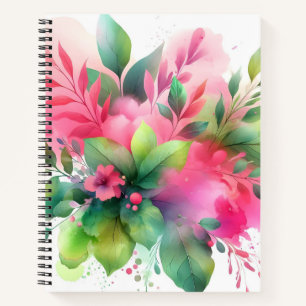 Rosa Grüne Wasserfarbe Botanischer Blütenstand Notizbuch