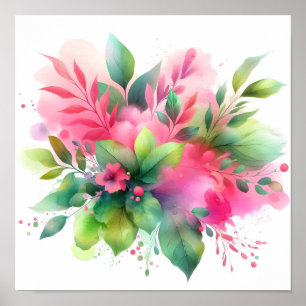 Rosa Grüne Wasserfarbe Botanischer Blütenstand Poster