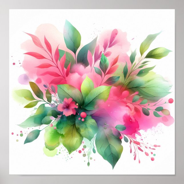 Rosa Grüne Wasserfarbe Botanischer Blütenstand Poster (Vorne)