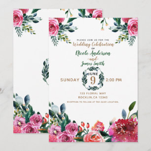 Rosa grüne Wasserfarbe Vintage Blumenzehen Einladung