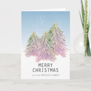 Rosa grüne Wasserfarbe Weihnachtsbaum Künstlerisch Feiertagskarte