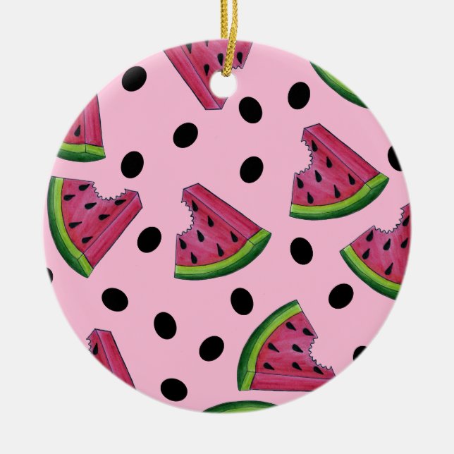 Rosa Grüne Wassermelone Melon Slice Wedge Frucht Keramik Ornament (Vorne)