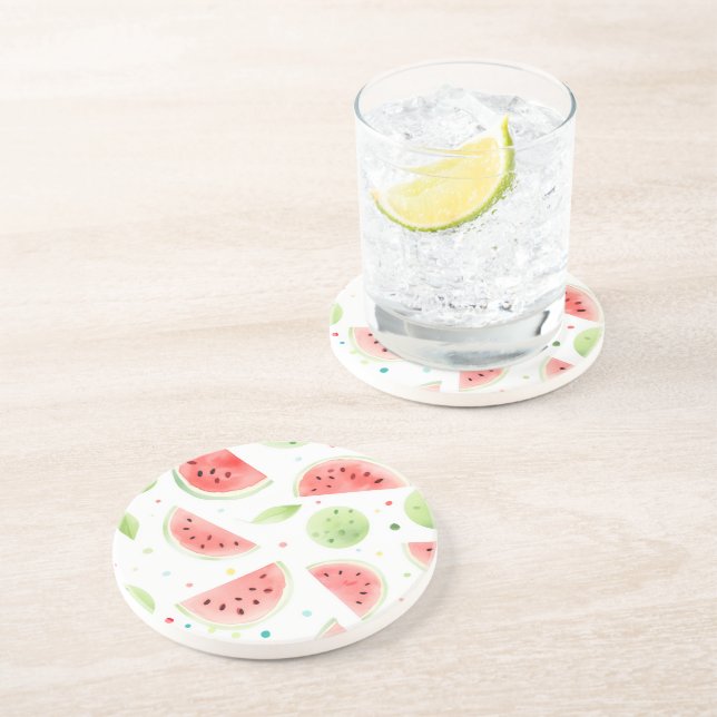 Rosa grüne Wassermelonenfrucht Getränkeuntersetzer (Seite)