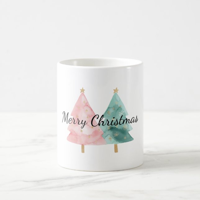 Rosa Grüne Weihnachtsbäume Kaffeetasse (Mittel)