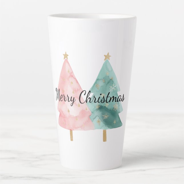 Rosa Grüne Weihnachtsbäume Milchtasse (Vorderseite)