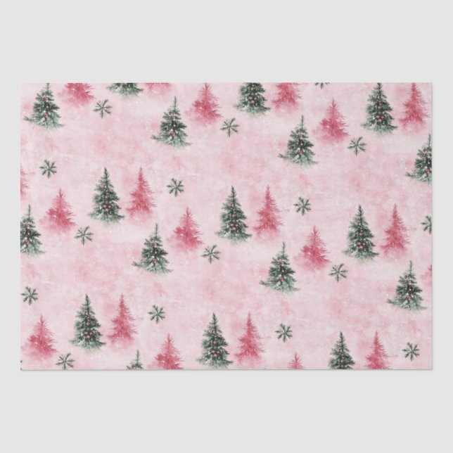 Rosa Grüne Weihnachtsbäume Seidenpapier (Vorderseite)