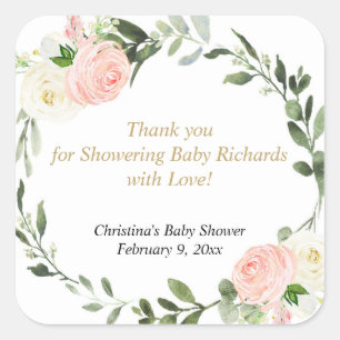 Rosa grüne, weiße, blumenfarbene Wasserfarbe elega Quadratischer Aufkleber